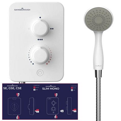 Gainsborough SE 8.5kw Electric Shower White Chrome Slim Mono Replacement Shower