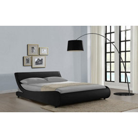 Galactic Curved King Bed Frame Sleek PU Black Faux Leather