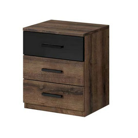 Galaxy Bedside Table in Oak Monastery & Black Gloss - W470mm H560mm D420mm, Rustic and Modern