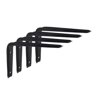Galaxy Black Metal Steel Shelf Wall Support Brackets 150mm x 202mm - 4 PACK