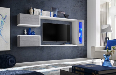 Galaxy Entertainment Unit for TVs Up to 60" - Stylish White Matt & Concrete Grey with LED - W2350mm x H950mm x D300mm