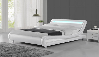 Galaxy Faux Leather Double Bed Frame with LED, White