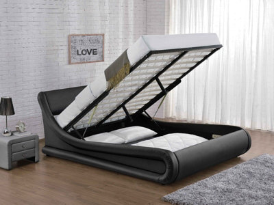 Galaxy King Size Ottoman Bed Storage Faux Leather Black DIY at B Q