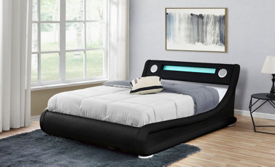 Black double bed online with led lights