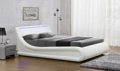 Galaxy Ottoman Double Bed Frame with LED and Storage, White
