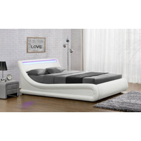 Galaxy Ottoman Double Bed Frame with LED and Storage, White