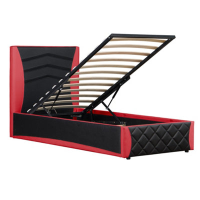 Galaxy Ottoman Storage LED Headboard Gaming Single Bed Frame Black and Red