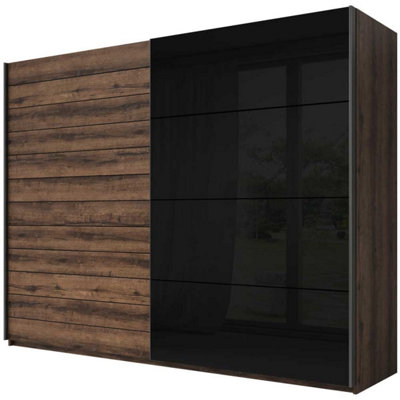 Galaxy Sliding Door Wardrobe in Black Gloss & Monastery Oak - Timeless ...