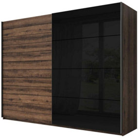 Galaxy Sliding Door Wardrobe in Black Gloss & Monastery Oak - Timeless Elegance and Functional Design - W2700mm x H2100mm x D610mm