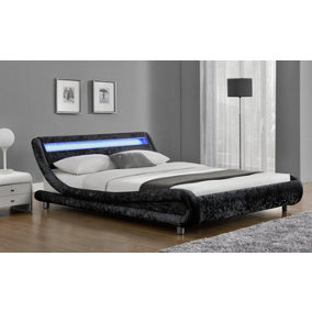 Galaxy Velvet Fabric Double Bed Fame with LED, Black