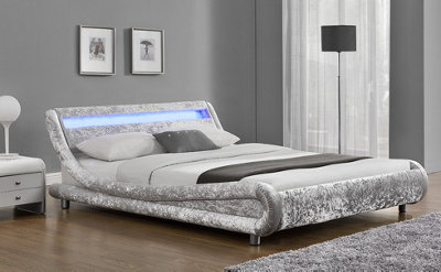 Galaxy Velvet Fabric King Bed Fame with LED, Silver