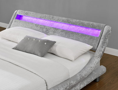 Galaxy Velvet Fabric King Bed Fame with LED, Silver
