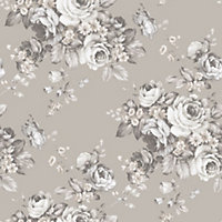Galerie Abby Rose 4 Beige Grey Grand Floral Smooth Wallpaper