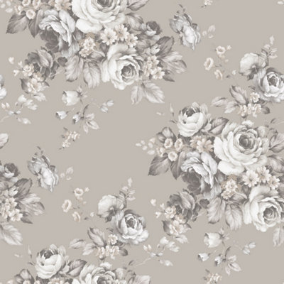 Galerie Abby Rose 4 Beige Grey Grand Floral Smooth Wallpaper