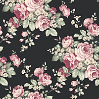 Galerie Abby Rose 4 Black Plum Pink Grand Floral Smooth Wallpaper