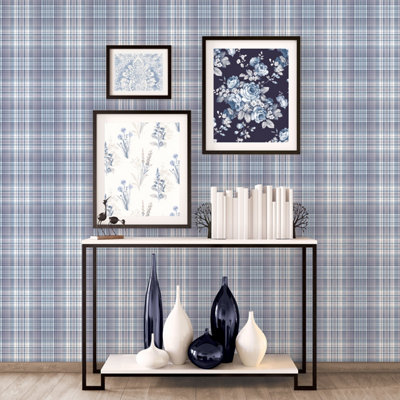Galerie Abby Rose 4 Blue Navy Check Plaid Smooth Wallpaper