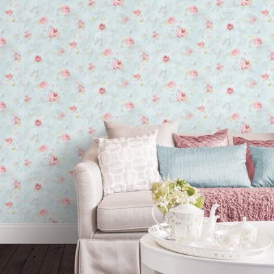 Galerie Abby Rose 4 Blue Pink Morning Dew Smooth Wallpaper