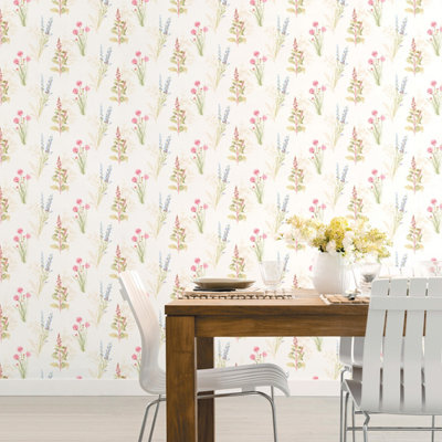 Galerie Abby Rose 4 Cream Blue Pink Flora Smooth Wallpaper