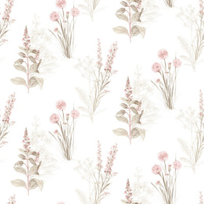 Galerie Abby Rose 4 Pink Khaki Cream Flora Smooth Wallpaper