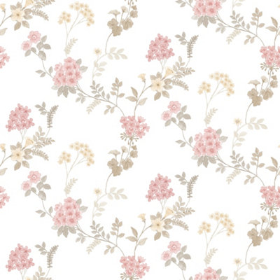 Galerie Abby Rose 4 Pink Khaki Grey Fern Floral Smooth Wallpaper