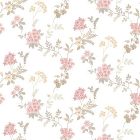 Galerie Abby Rose 4 Pink Khaki Grey Fern Floral Smooth Wallpaper