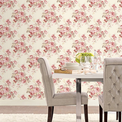 Galerie Abby Rose 4 Red Creamgreen Grand Floral Smooth Wallpaper