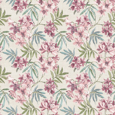 Galerie Abby Rose 4 Taupe Pink Plum Linen Floral Smooth Wallpaper