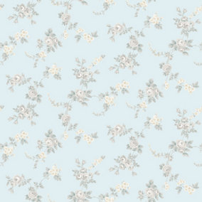 Galerie Abby Rose 4 Turquoise Grey Chic Rose Smooth Wallpaper