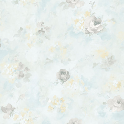 Galerie Abby Rose 4 Turquoise Grey Cream Morning Dew Smooth Wallpaper