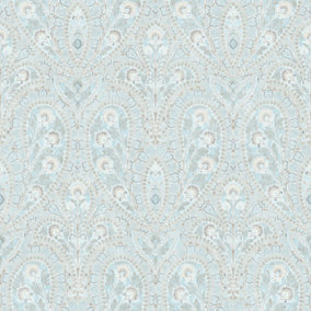 Galerie Abby Rose 4 Turquoise Grey Ornamental Paisley Smooth Wallpaper