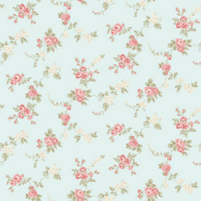 Galerie Abby Rose 4 Turquoise Red Green Chic Rose Smooth Wallpaper