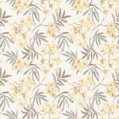 Galerie Abby Rose 4 Turquoise Yellow Grey Cream Linen Floral Smooth Wallpaper