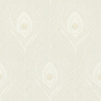 Galerie Absolutely Chic Beige Grey Metallic Peacock Feather Motif Smooth Wallpaper