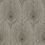 Galerie Absolutely Chic Blue Brown Grey Peacock Feather Motif Smooth Wallpaper