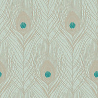 Galerie Absolutely Chic Blue Green Metallic Peacock Feather Motif Smooth Wallpaper