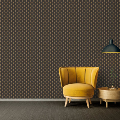 Galerie Absolutely Chic Brown Metallic Black Art Deco Style Geometric Motif Smooth Wallpaper