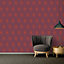 Galerie Absolutely Chic Metallic Red Lilac Peacock Feather Motif Smooth Wallpaper
