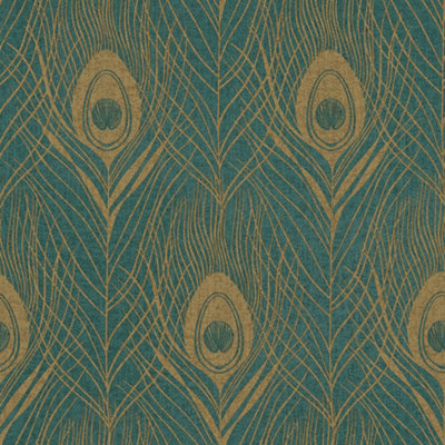Galerie Absolutely Chic Yellow Green Metallic Peacock Feather Motif Smooth Wallpaper