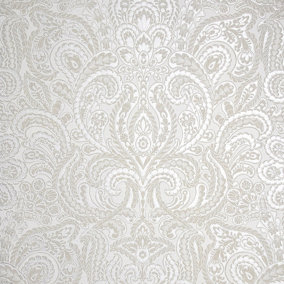 Galerie Adonea Ares Antique White Metallic Damask 3D Embossed Wallpaper Roll