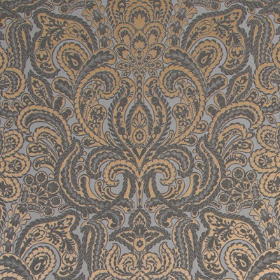 Galerie Adonea Ares Grey Copper Metallic Damask 3D Embossed Wallpaper Roll