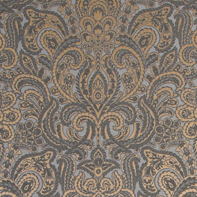 Galerie Adonea Ares Grey Copper Metallic Damask 3D Embossed Wallpaper Roll