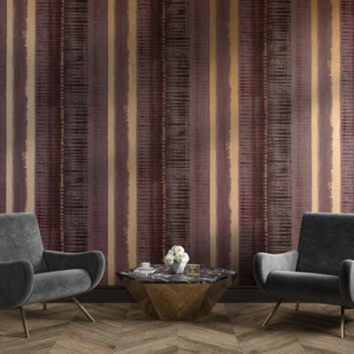 Galerie Adonea Hermes Ruby Red Metallic Stripe Smooth Wallpaper Roll