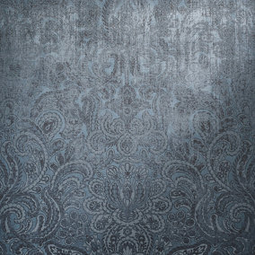 Galerie Adonea Midnight Blue Aphrodite Damask Glass Beads 3D Embossed Wallpaper Roll