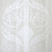 Galerie Adonea Nerites Antique White Metallic Damask Stripe Smooth Wallpaper Roll