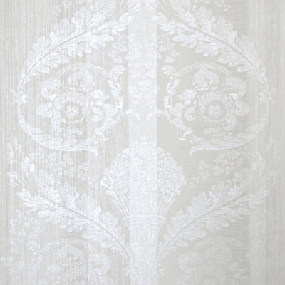 Galerie Adonea Nerites Antique White Metallic Damask Stripe Smooth Wallpaper Roll