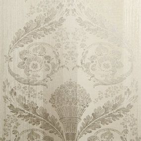 Galerie Adonea Nerites Cream Metallic Damask Stripe Smooth Wallpaper Roll