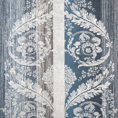 Galerie Adonea Nerites Midnight Blue Metallic Damask Stripe Smooth A4 Wallpaper Sample