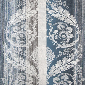 Galerie Adonea Nerites Midnight Blue Metallic Damask Stripe Smooth Wallpaper Roll