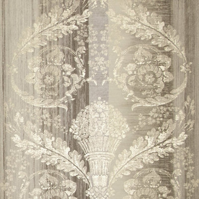 Galerie Adonea Nerites Taupe Metallic Damask Stripe Smooth Wallpaper Roll