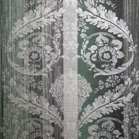 Galerie Adonea Nerites Woody Green Metallic Damask Stripe Smooth Wallpaper Roll